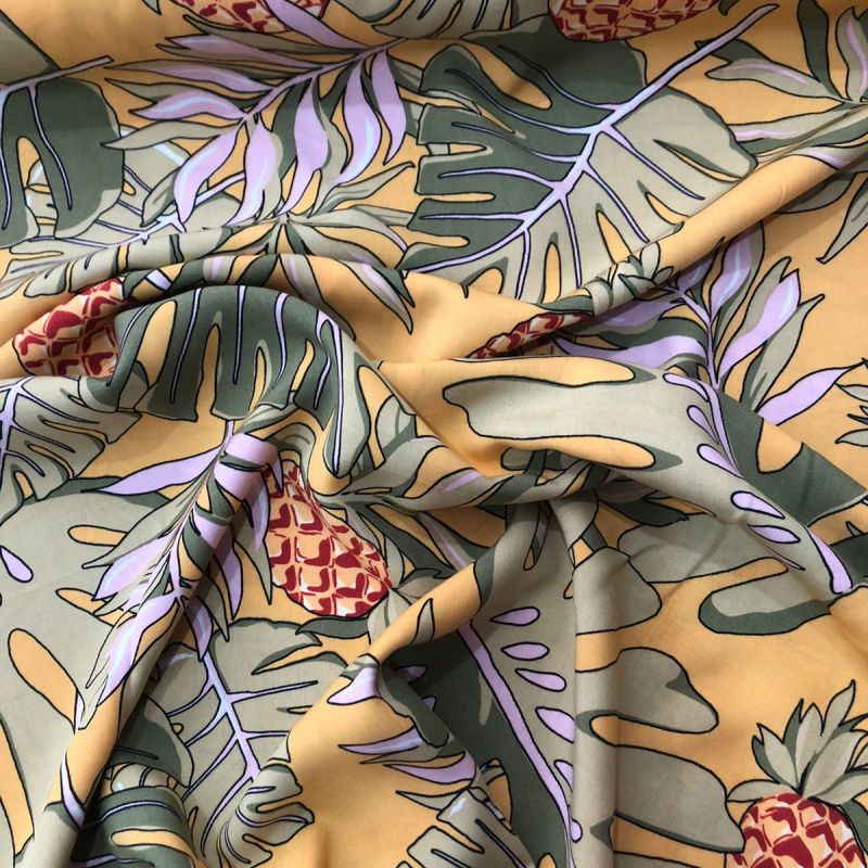 Tecido Viscose Abacaxi Florais - Conexão Tecidos