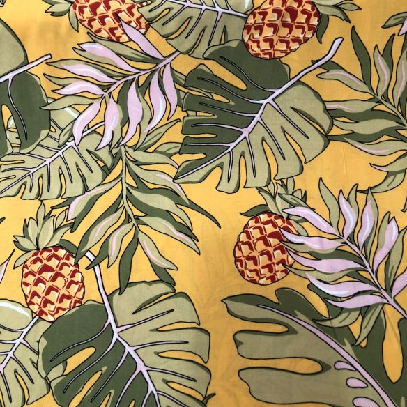 Tecido Viscose Estampada Abacaxi Florais • Conexão Tecidos