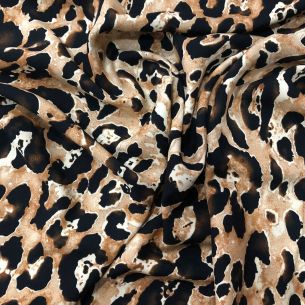 Tecido Viscose Estampada Selva Dourada Leopardo • Conexão Tecidos