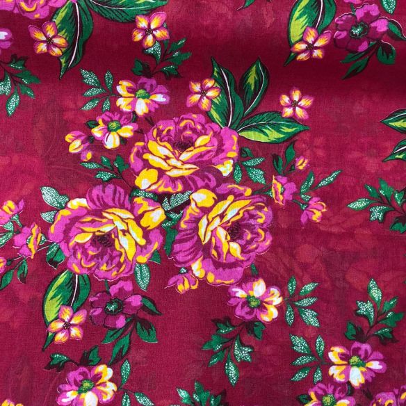 Tecido Chita Floral Bouquet Imperial Rubra • Conexão Tecidos