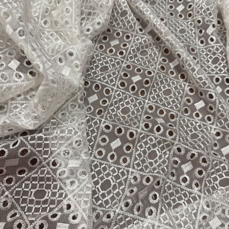 Tecido Chiffon De Seda Bordado Off White • Conexão Tecidos