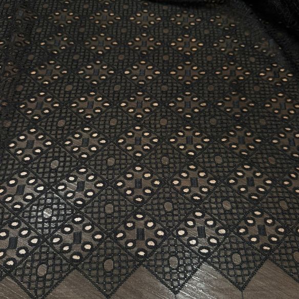 Tecido Chiffon De Seda Bordado Preto • Conexão Tecidos