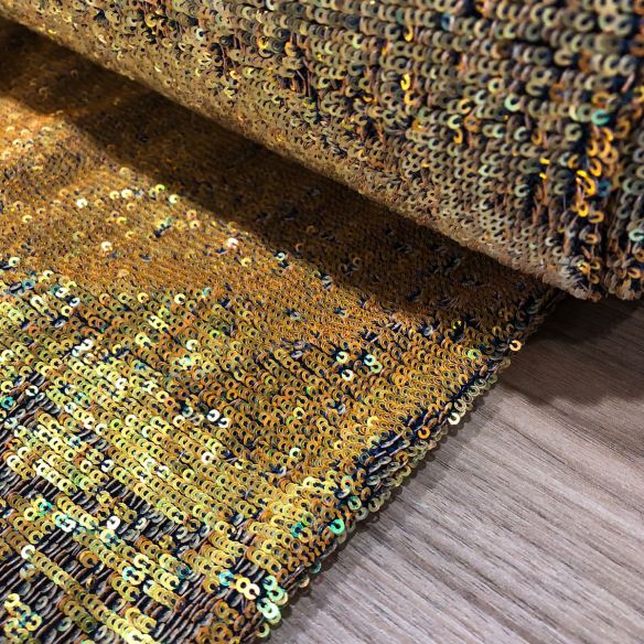 Tecido Paetê Reverso Dourado • Conexão Tecidos