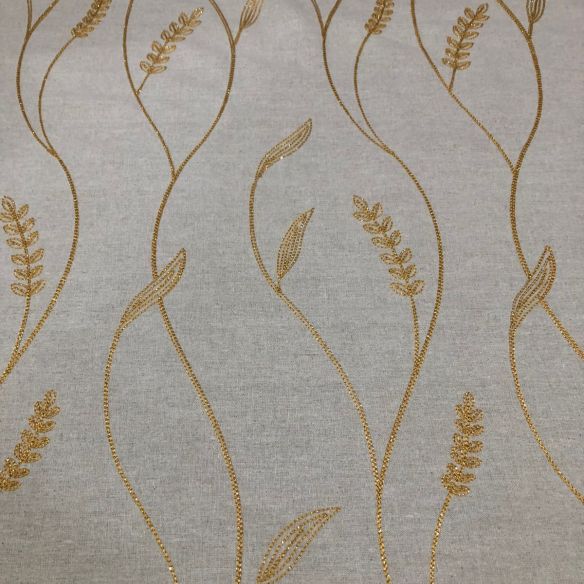 Tecido Linho Misto Bordado Trigos Dourados • Conexão Tecidos