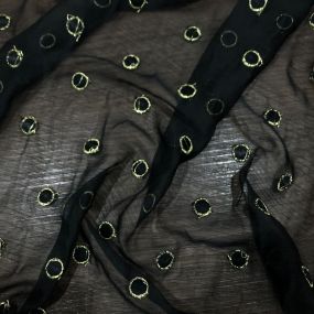 Tecido Chiffon De Seda Preto Poá Bordado • Conexão Tecidos