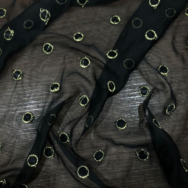 Tecido Chiffon De Seda Preto Poá Bordado • Conexão Tecidos