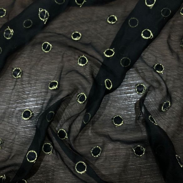 Tecido Chiffon De Seda Preto Poá Bordado • Conexão Tecidos
