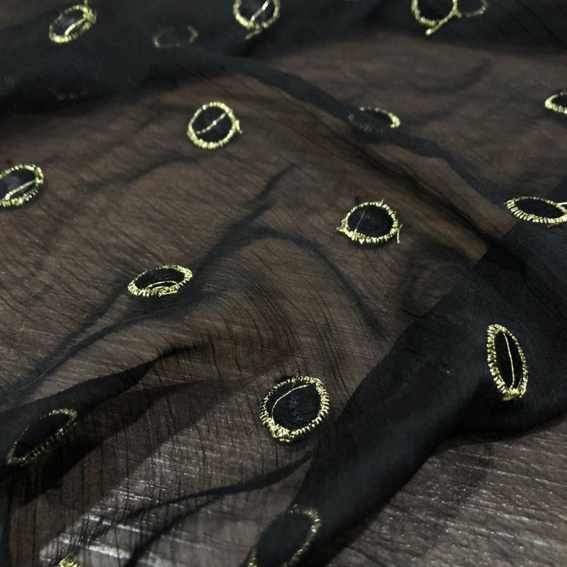 Tecido Chiffon De Seda Preto Poá Bordado • Conexão Tecidos