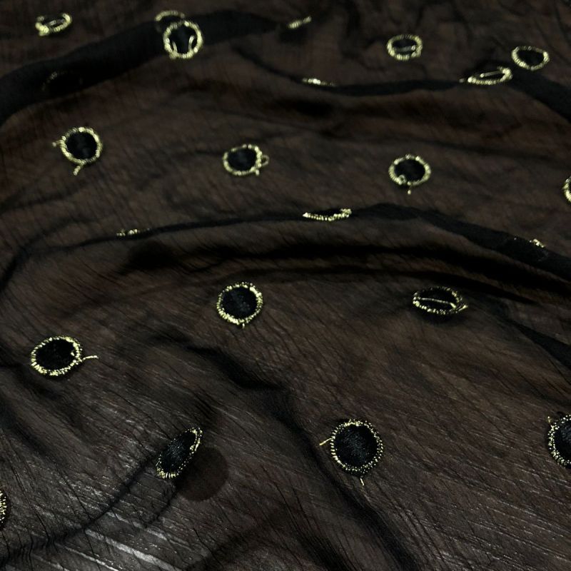 Tecido Chiffon De Seda Preto Poá Bordado • Conexão Tecidos
