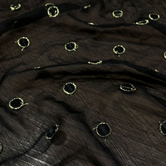 Tecido Chiffon De Seda Preto Poá Bordado • Conexão Tecidos