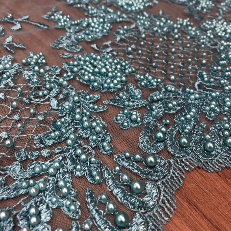 Tecido Tule Bordado Com Pedrarias Verde Tifany 1 • Conexão Tecidos