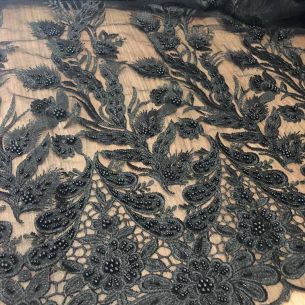 Tecido Tule Bordado Com Pedrarias Preto • Conexão Tecidos