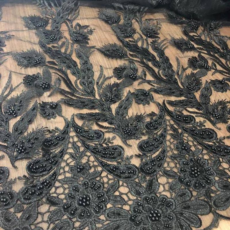 Tecido Tule Bordado Com Pedrarias Preto • Conexão Tecidos