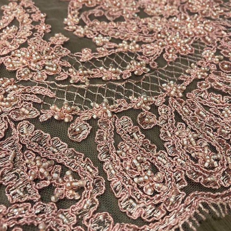 Tecido Tule Bordado Com Pedrarias Pêssego • Conexão Tecidos