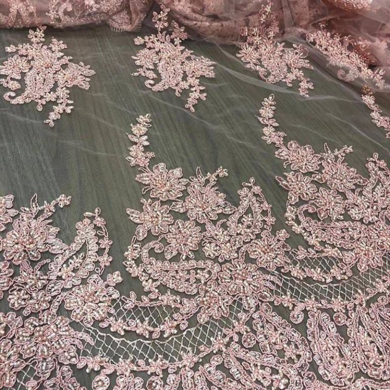 Tecido Tule Bordado Com Pedrarias Pêssego • Conexão Tecidos