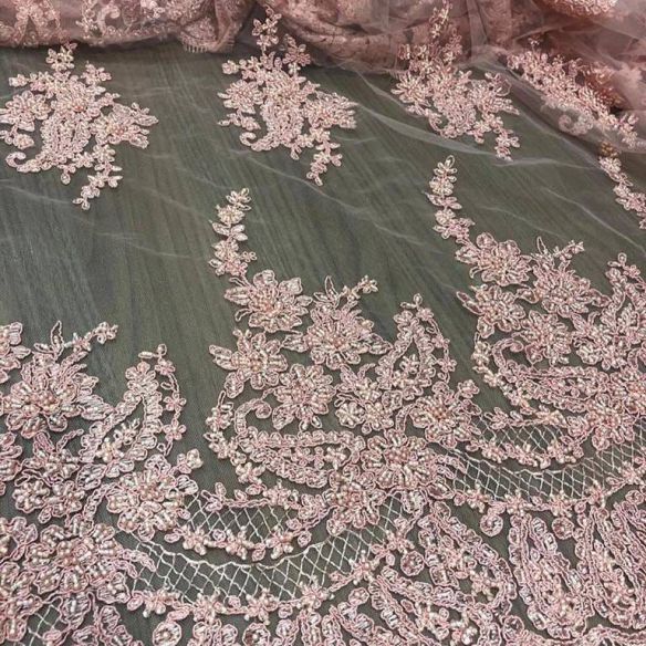 Tecido Tule Bordado Com Pedrarias Pêssego • Conexão Tecidos