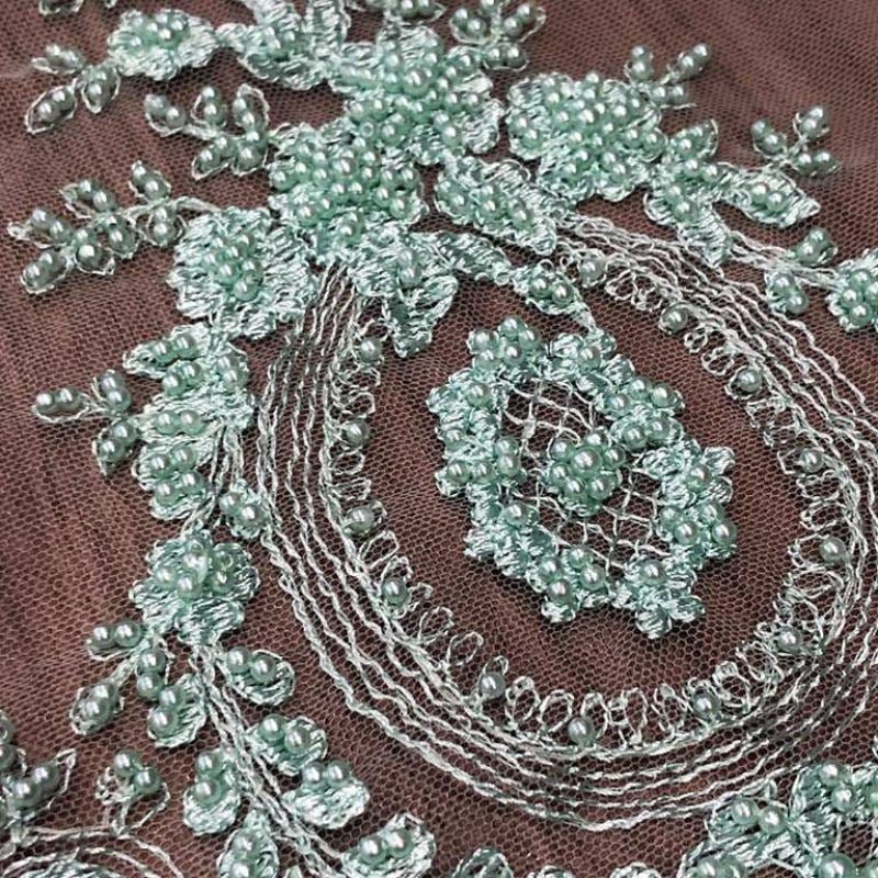 Tecido Tule Bordado Com Pedrarias Verde Água • Conexão Tecidos