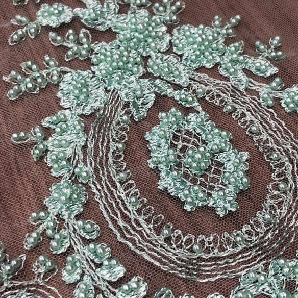 Tecido Tule Bordado Com Pedrarias Verde Água • Conexão Tecidos