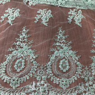 Tecido Tule Bordado Com Pedrarias Verde Água • Conexão Tecidos