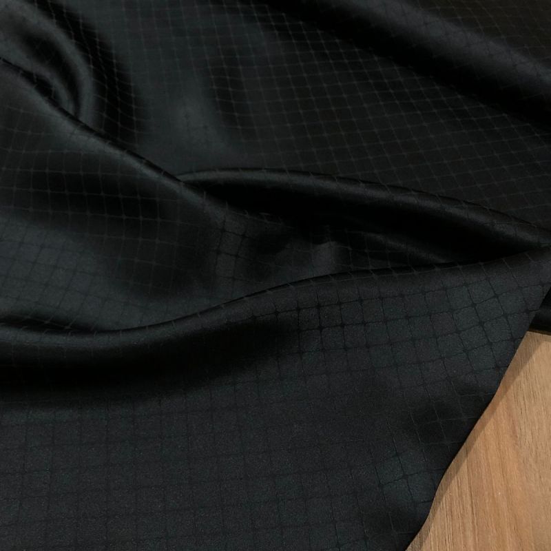 TECIDO CETIM DE SEDA PRETO MAQUINETADO • Conexão Tecidos