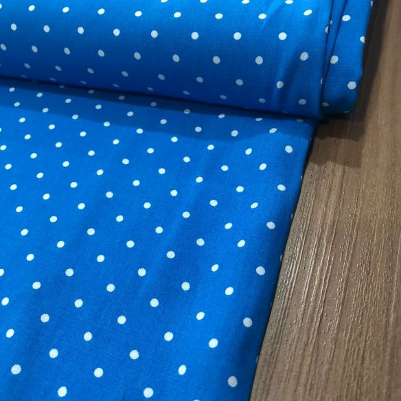 Tecido Viscose Estampada Poá Azul E Off • Conexão Tecidos