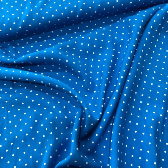 Tecido Viscose Estampada Poá Azul E Off • Conexão Tecidos