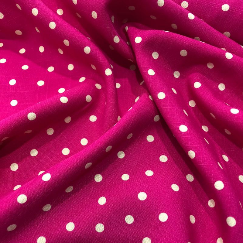 Tecido Viscolinho Estampado Poá Pink • Conexão Tecidos