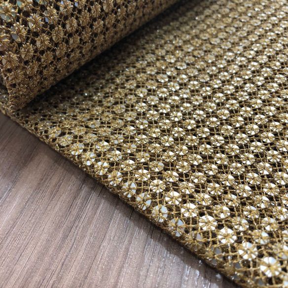 Tecido Micro Paetê Dourado • Conexão Tecidos