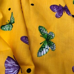 Tecido Viscolinho Estampado Borboletas Amarelo • Conexão Tecidos