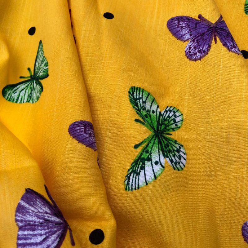 Tecido Viscolinho Estampado Borboletas Amarelo • Conexão Tecidos