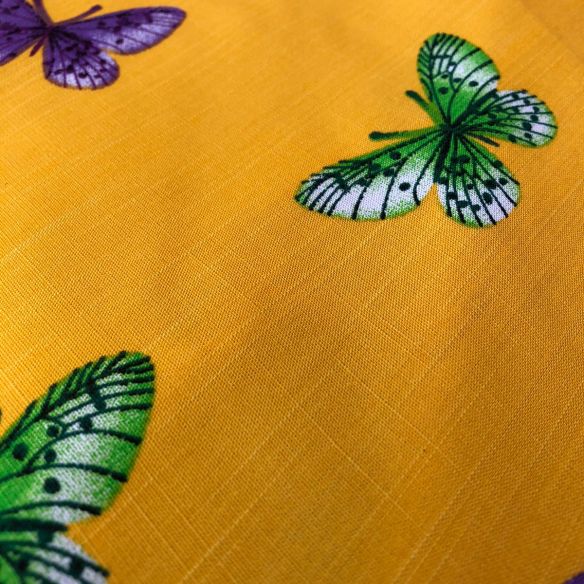 Tecido Viscolinho Estampado Borboletas Amarelo • Conexão Tecidos