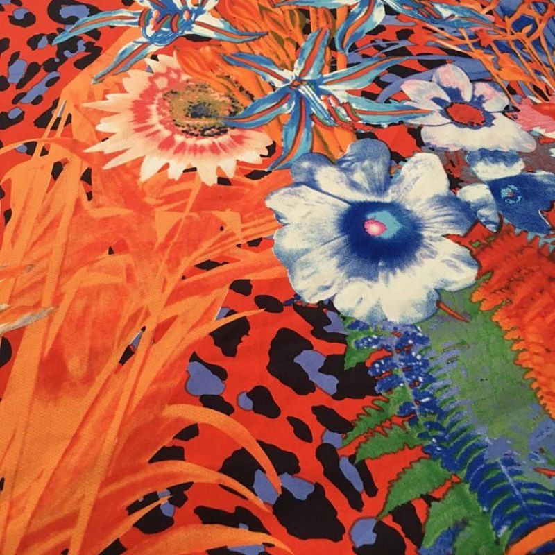 Tecido Sarja Estampa Floral Orange Colors • Conexão Tecidos