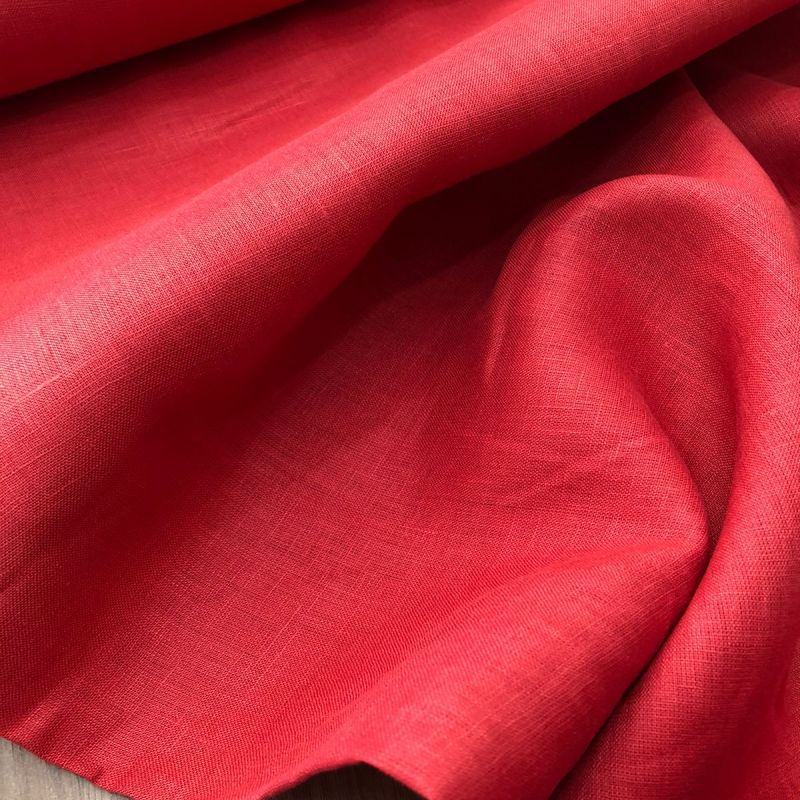 Tecido Linho Puro Liso Vermelho Cereja • Conexão Tecidos