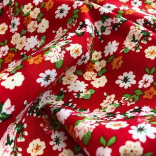 Tecido Viscose Estampada Florais Pequenos Vermelho • Conexão Tecidos