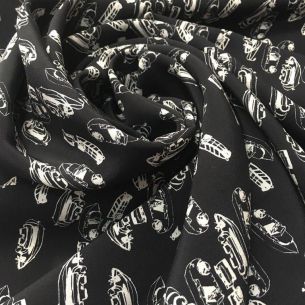 Tecido Crepe de Chine Estampado Italiano Barcos • Conexão Tecidos