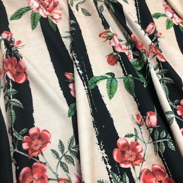 Tecido Malha Neoprene Floral Listrado Verona • Conexão Tecidos