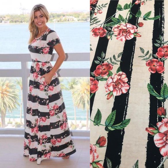 Tecido Malha Neoprene Floral Listrado Verona • Conexão Tecidos