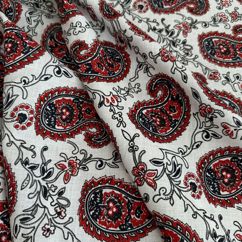 TECIDO CAMBRAIA DE LINHO PURO RUSSA PAISLEY • Conexão Tecidos