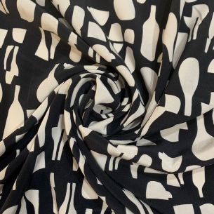 Tecido Crepe de Chine Estampado Black And White • Conexão Tecidos