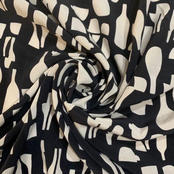 Tecido Crepe de Chine Estampado Black And White • Conexão Tecidos