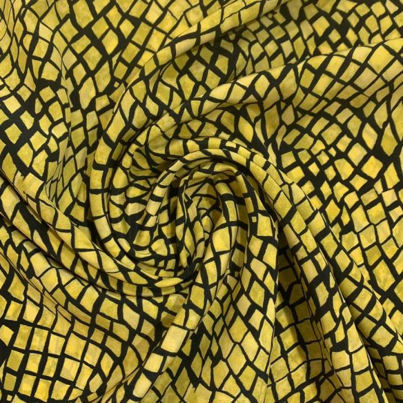 Tecido Crepe de Chine Estampado Gold Yellow • Conexão Tecidos