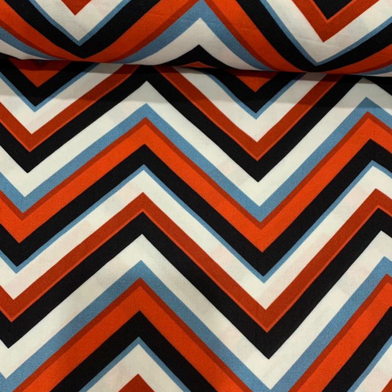 VISCOSE ESTAMPADA CHEVRON RED • Conexão Tecidos