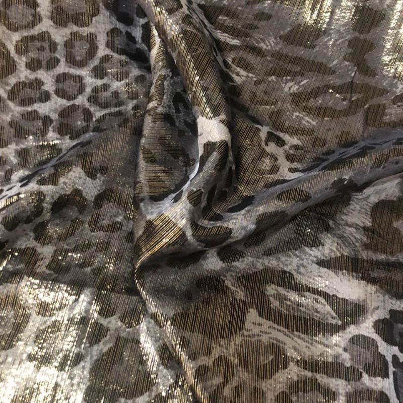 Tecido Musseline De Seda Estampado Leopardo Dourado • Conexão Tecidos