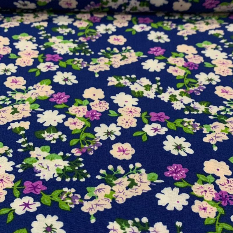 Tecido Viscose Estampada Pequenos Azul Roial • Conexão Tecidos