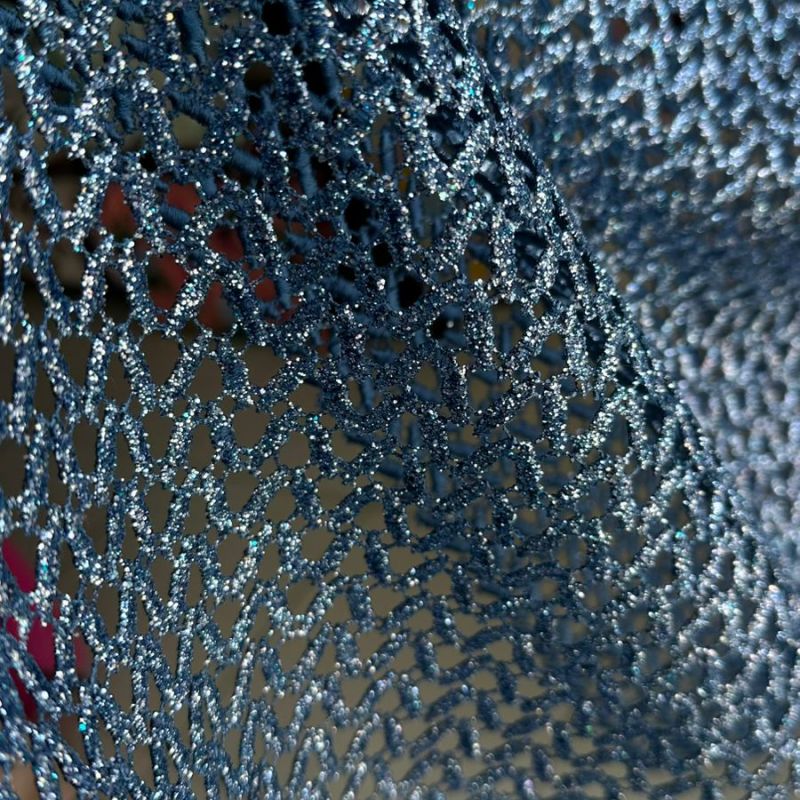 Tecido Renda Guipuir Azul Glitter • Conexão Tecidos