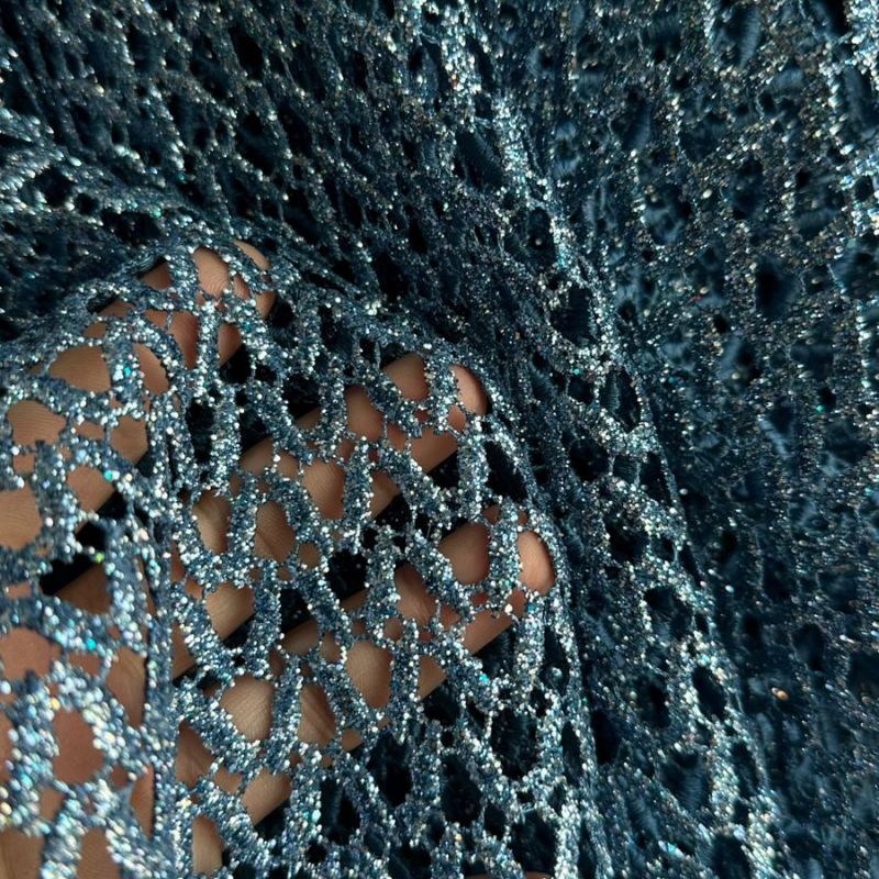 Tecido Renda Guipuir Azul Glitter • Conexão Tecidos