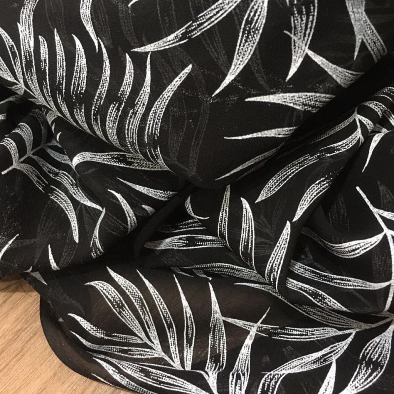 Tecido Musselina Seda Pura Folhagem • Conexão Tecidos
