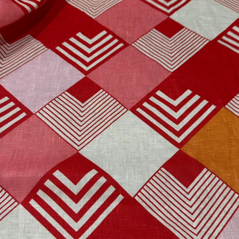 TECIDO CAMBRAIA DE LINHO PURO ABSTRATO VERMELHO • Conexão Tecidos