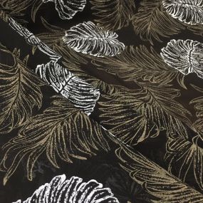 Tecido Musseline Seda Pura Folhagem Tropical Ébano • Conexão Tecidos