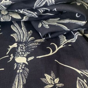 TECIDO CAMBRAIA DE LINHO PURO FLORAL MARINHO • Conexão Tecidos